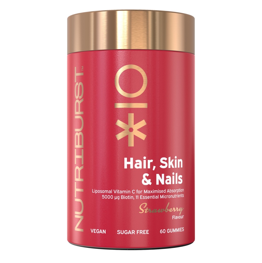 Nutriburst Premium Hair, Skin, Nails gummies s biotinem, vitamíny, zinkem 60 ks jahoda