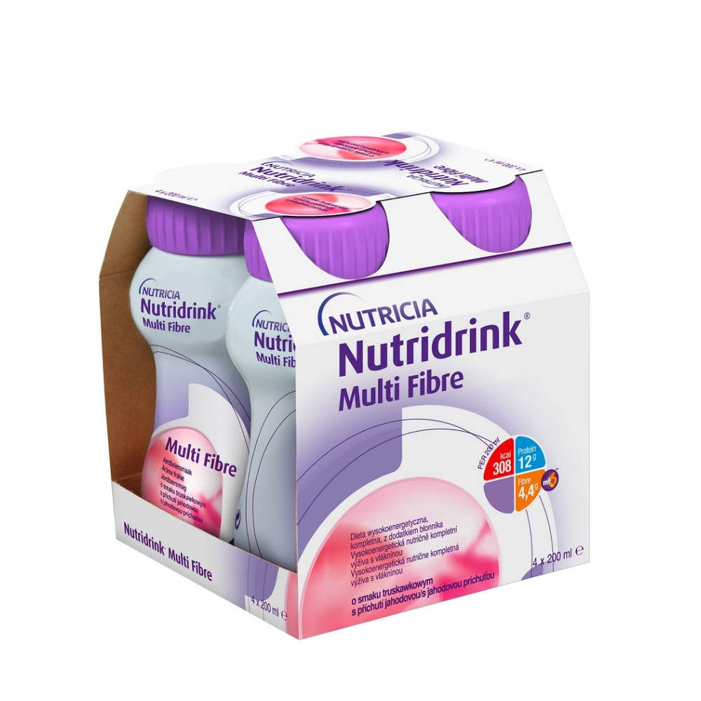 NUTRIDRINK Multifibre s příchutí jahodovou 4 x 200 ml