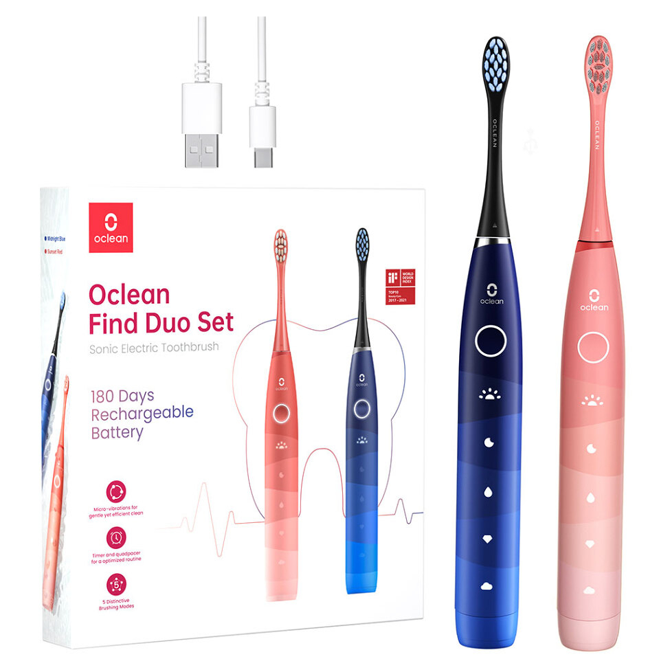 OCLEAN Flow Find Duo Set Red & Blue Sonické kartáčky 2 kusy