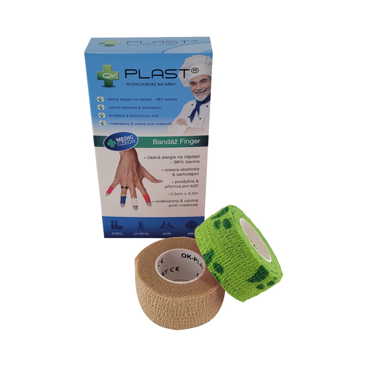 OK-plast Rychloobvaz Bandáž Finger 2,5 cm x 4,5 m 2 ks tělová a tlapky