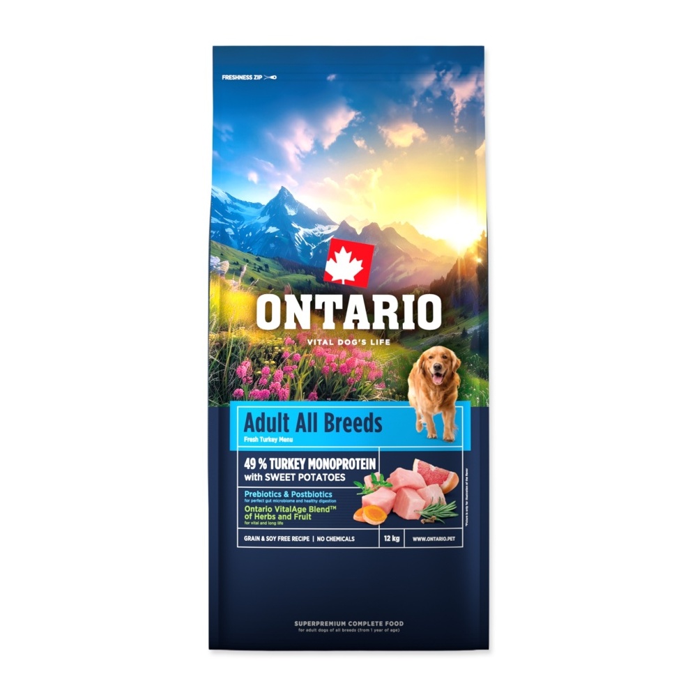 Ontario Adult All Breeds Monoprotein Turkey & Sweet Potatoes krmivo 12 kg