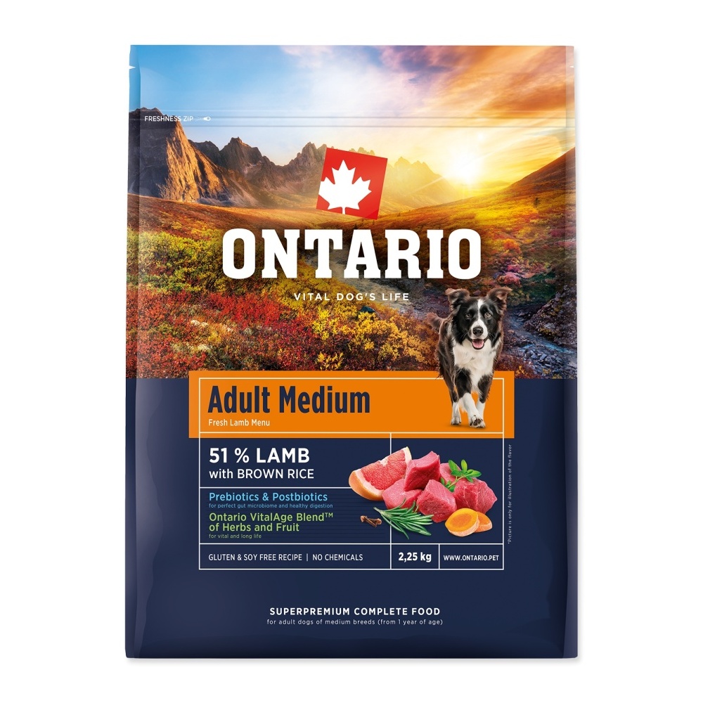 Ontario Adult Medium Lamb & Brown Rice krmivo 2,25 kg