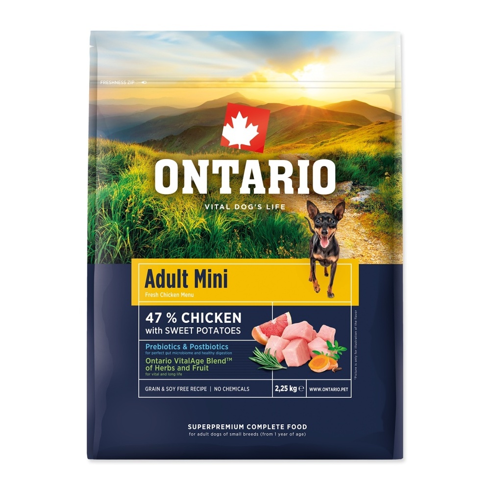 Ontario Adult Mini Chicken & Sweet Potatoes krmivo 2,25 kg