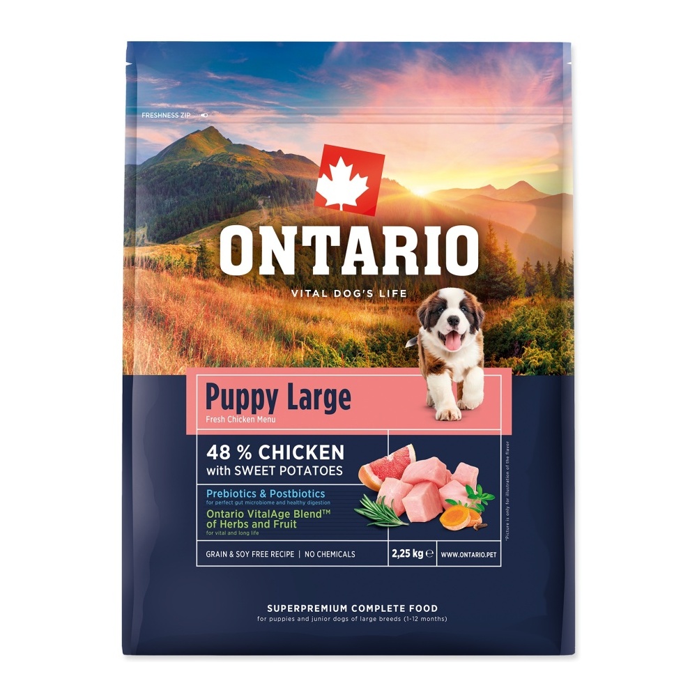 Ontario Puppy & Junior Large Chicken & Sweet Potatoes krmivo 2,25 kg