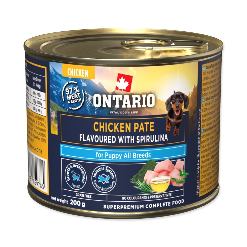 Ontario Puppy kuřecí pate s příchutí spiruliny konzerva 200 g