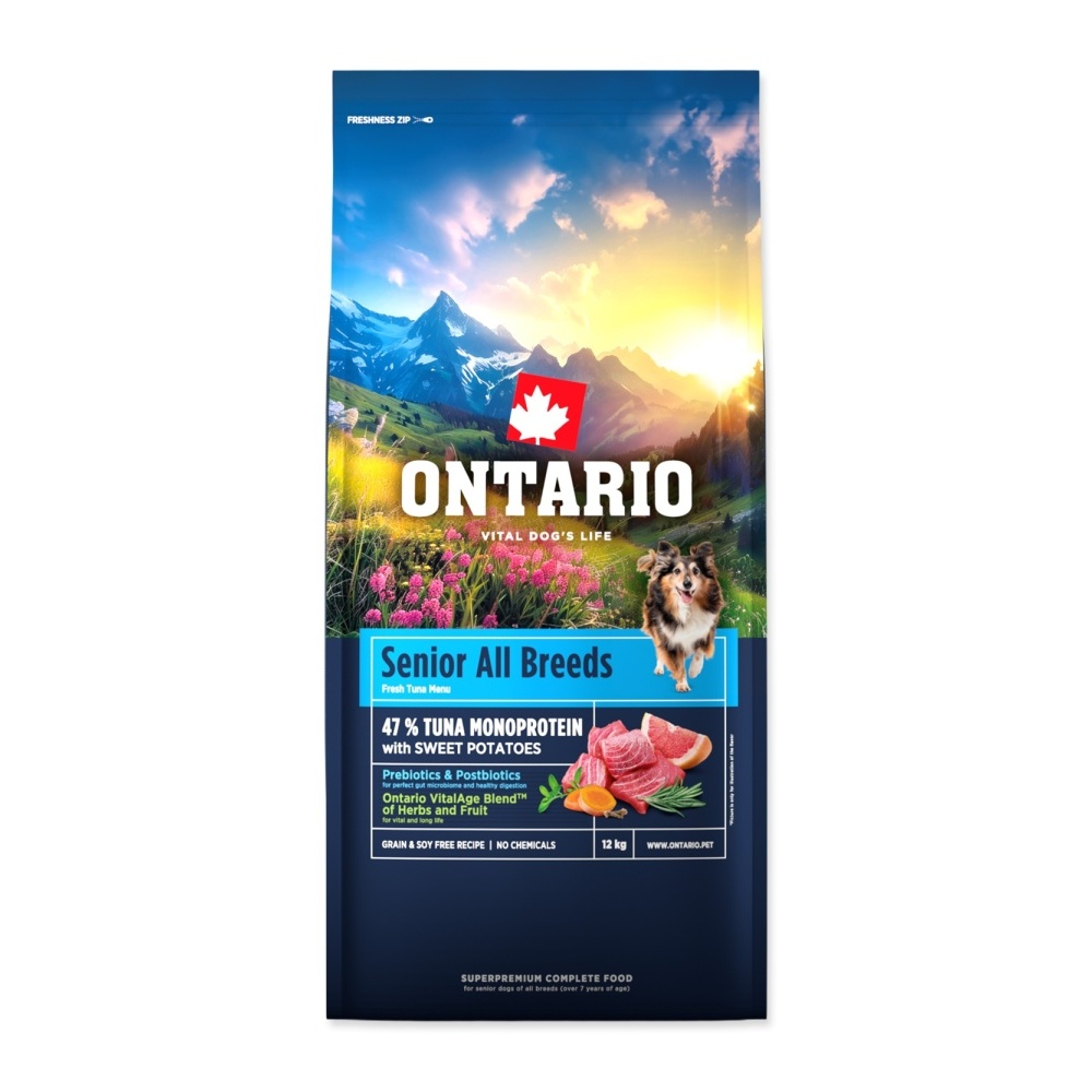 Ontario Senior All Breeds Monoprotein Tuna & Sweet Potatoes krmivo 12 kg