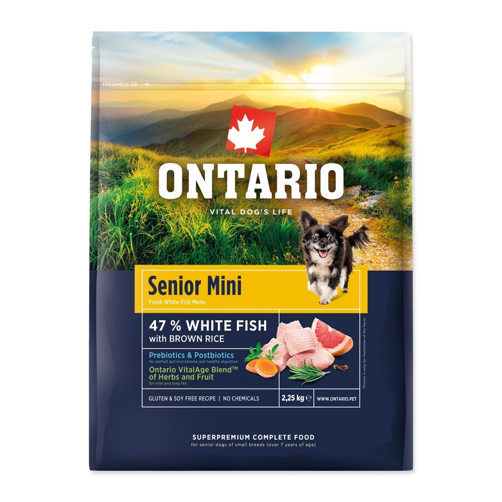 Ontario Senior Mini Fish & Brown Rice krmivo 2,25 kg