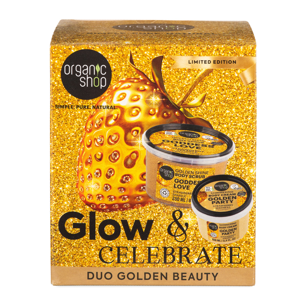Organic Shop Glow&Celebrate Zlatý dárkový set 250 ml + 100 ml