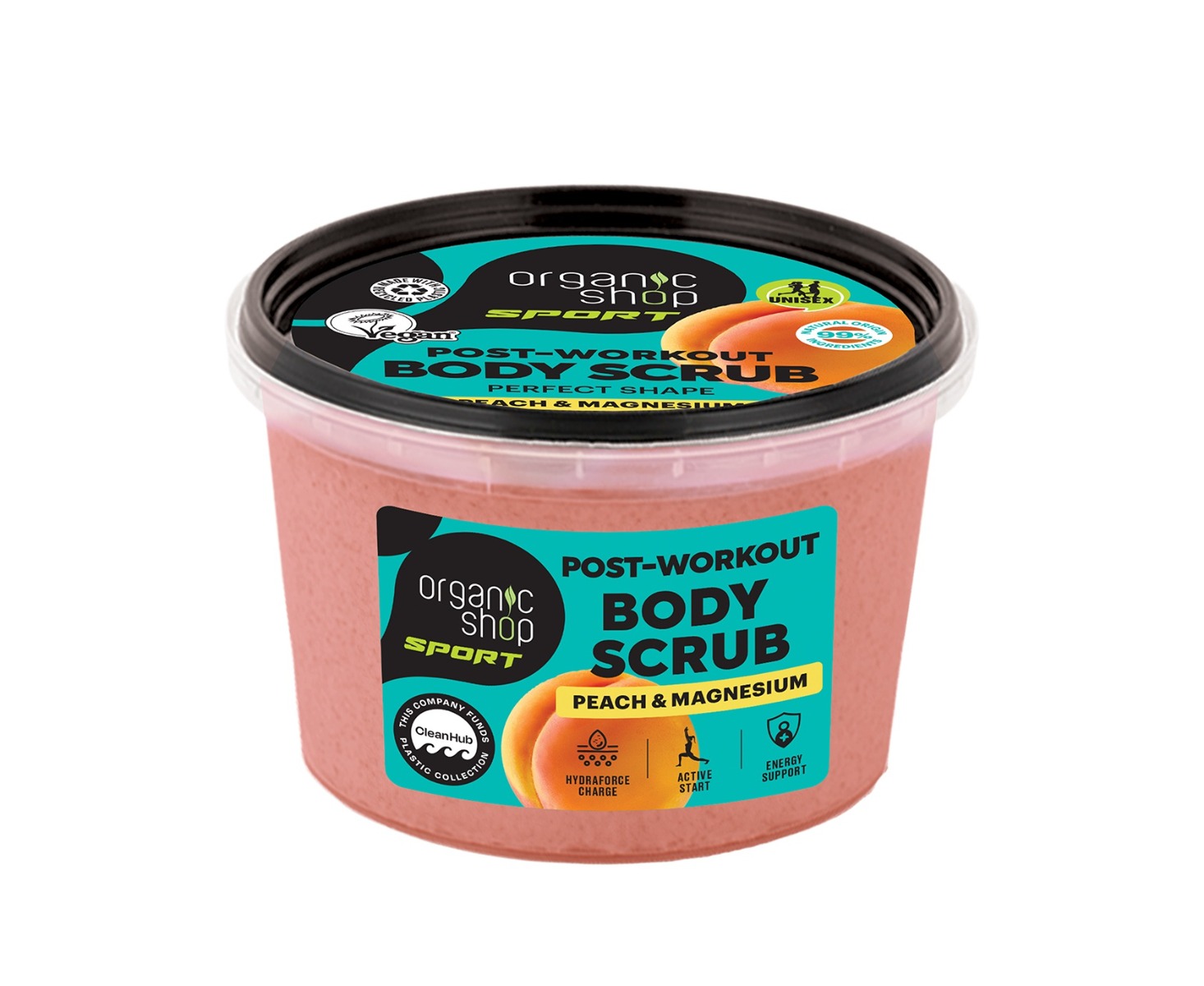 Organic Shop Sport Tělový peeling po tréninku Broskev a horčík 250 ml