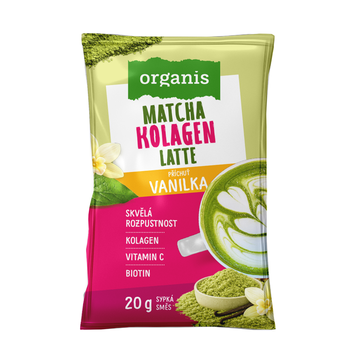 Organis Kolagen Matcha Latte vanilka 20 g