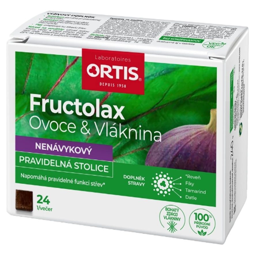 ORTIS Fructolax ovoce & vláknina 24 žvýkacích kostek