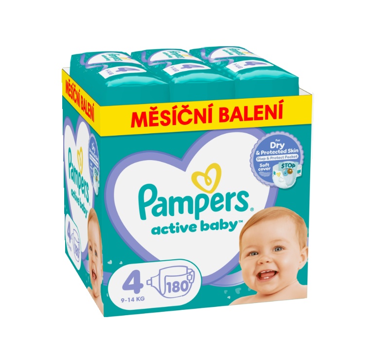 Pampers Active Baby vel. 4 Monthly Pack 9-14 kg dětské pleny 180 ks
