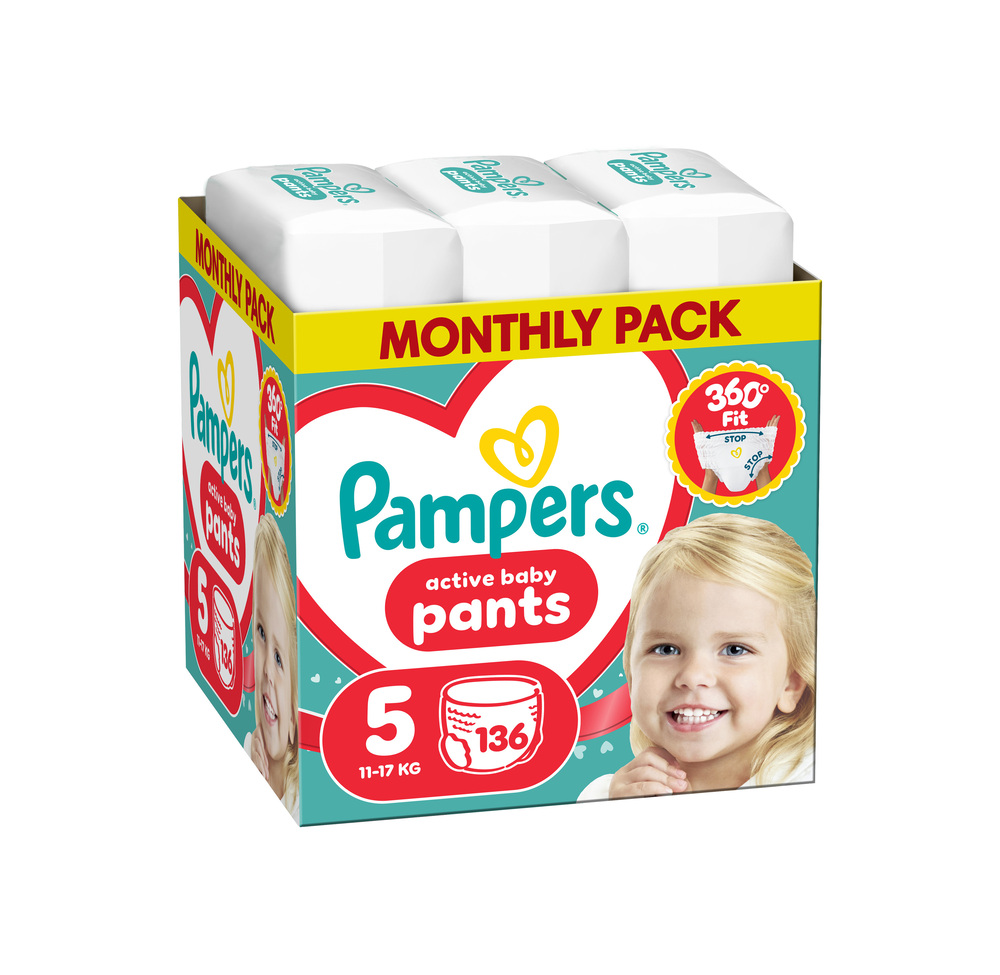 Pampers Active Baby vel. 5 11-17 kg plenkové kalhotky 136 ks