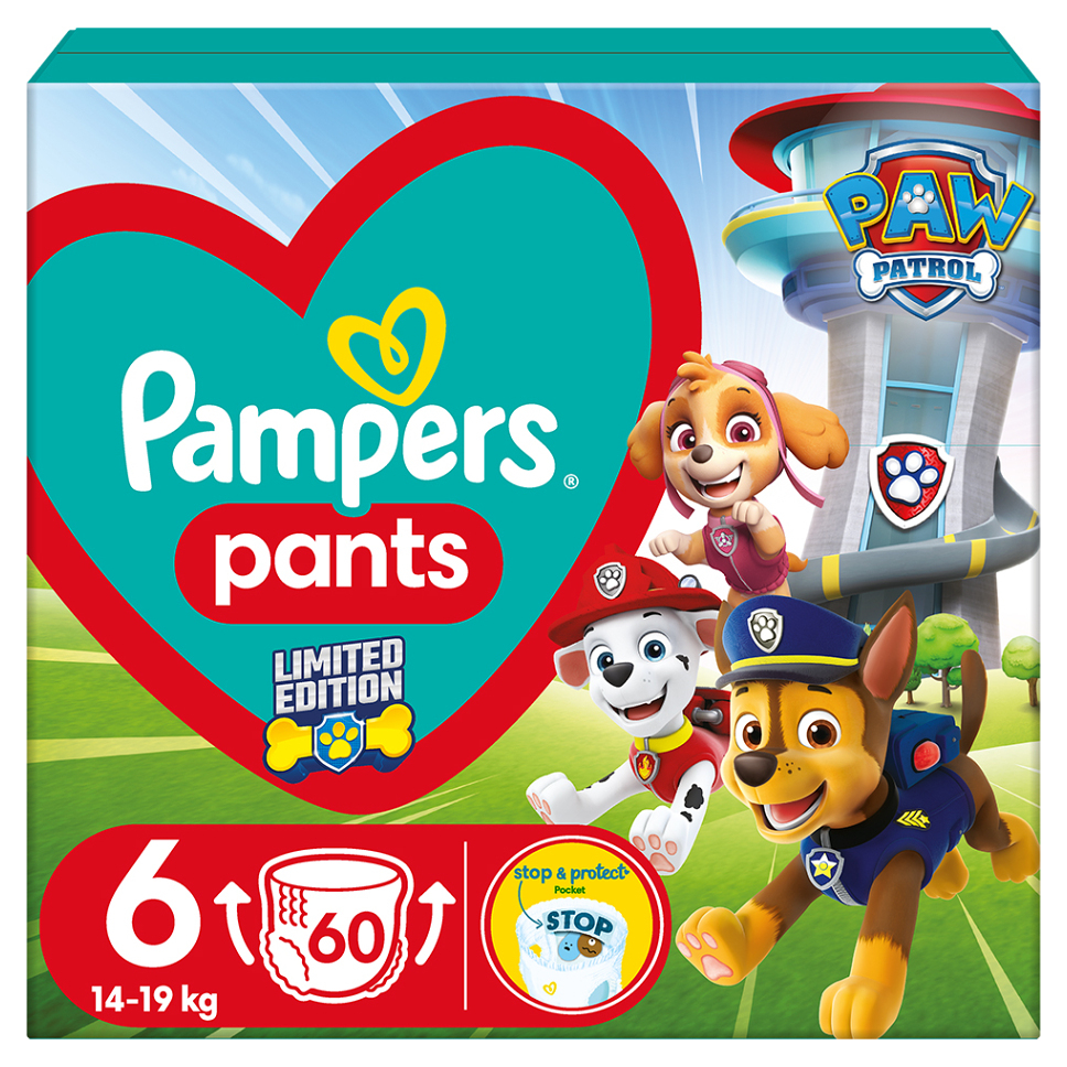 PAMPERS Baby dry edice Paw Patrol vel. 6 plenkové kalhotky 14-19 kg 60 ks