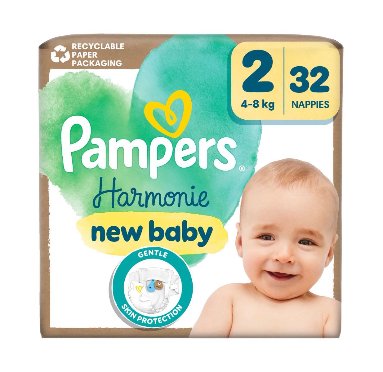 Pampers Harmonie New Baby vel. 2 4–⁠⁠⁠⁠⁠⁠8 kg dětské pleny 32 ks