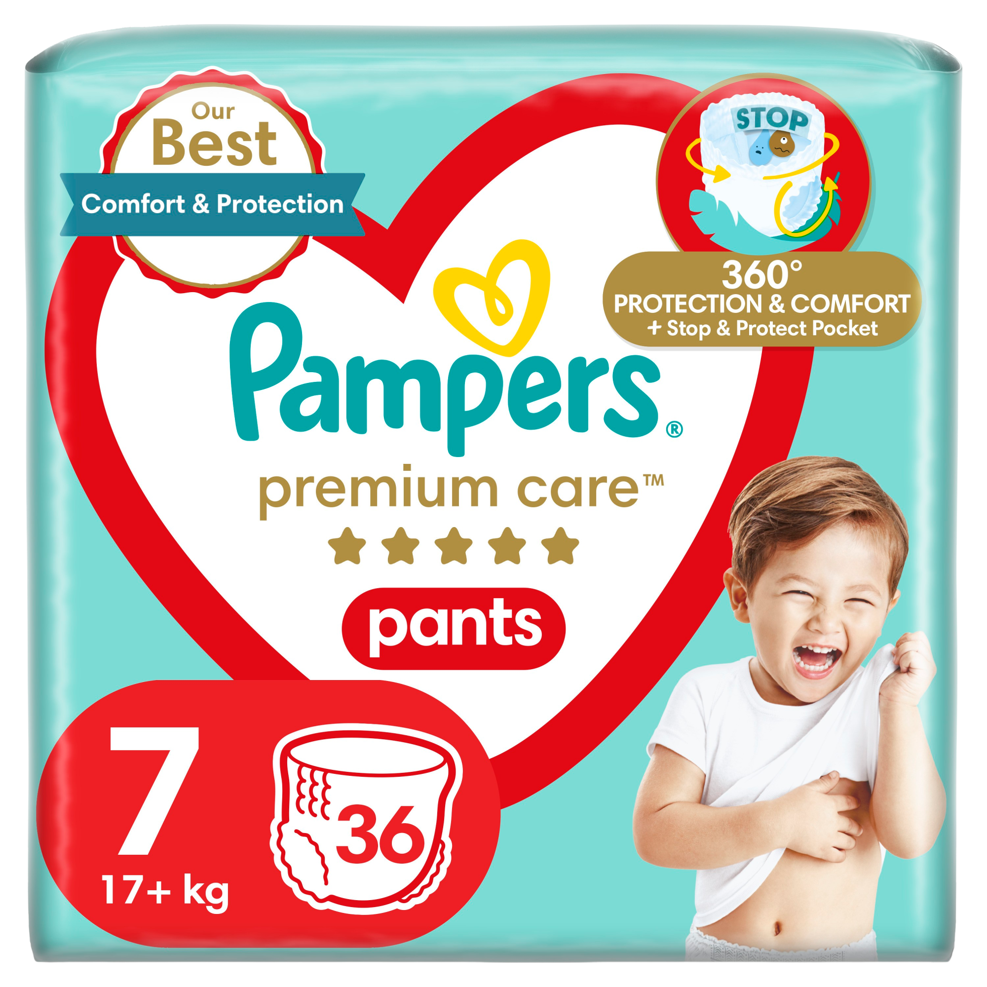 PAMPERS Plenkové Kalhotky Premium Care pants vel. 7 36 ks