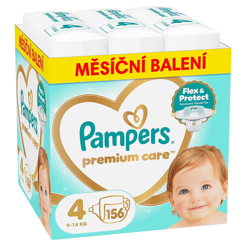 PAMPERS Premium care 4 plenky 9-14 kg monthly box 156 kusů
