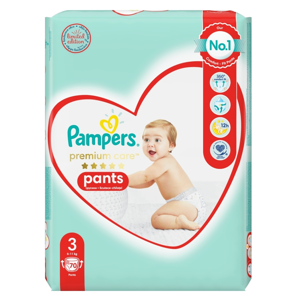 PAMPERS Premium Care vel.3 Plenkové kalhotky 6-11 kg 70 kusů