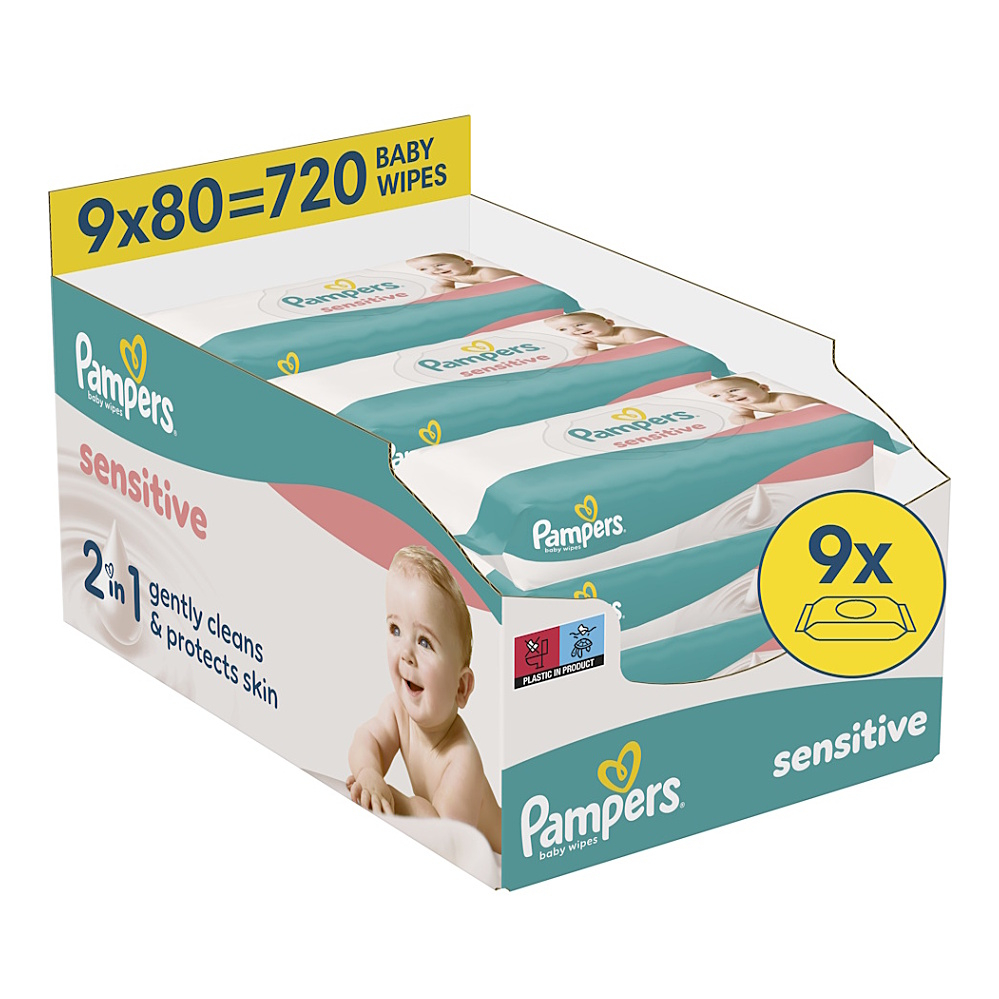 PAMPERS Sensitive vlhčené ubrousky XXL 9 x 80 kusů