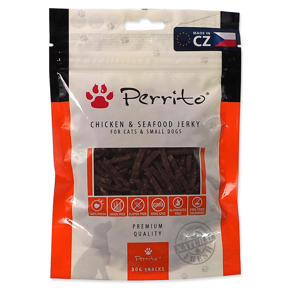 PERRITO Pochoutka chicken & seafood jerky pro kočky 100 g