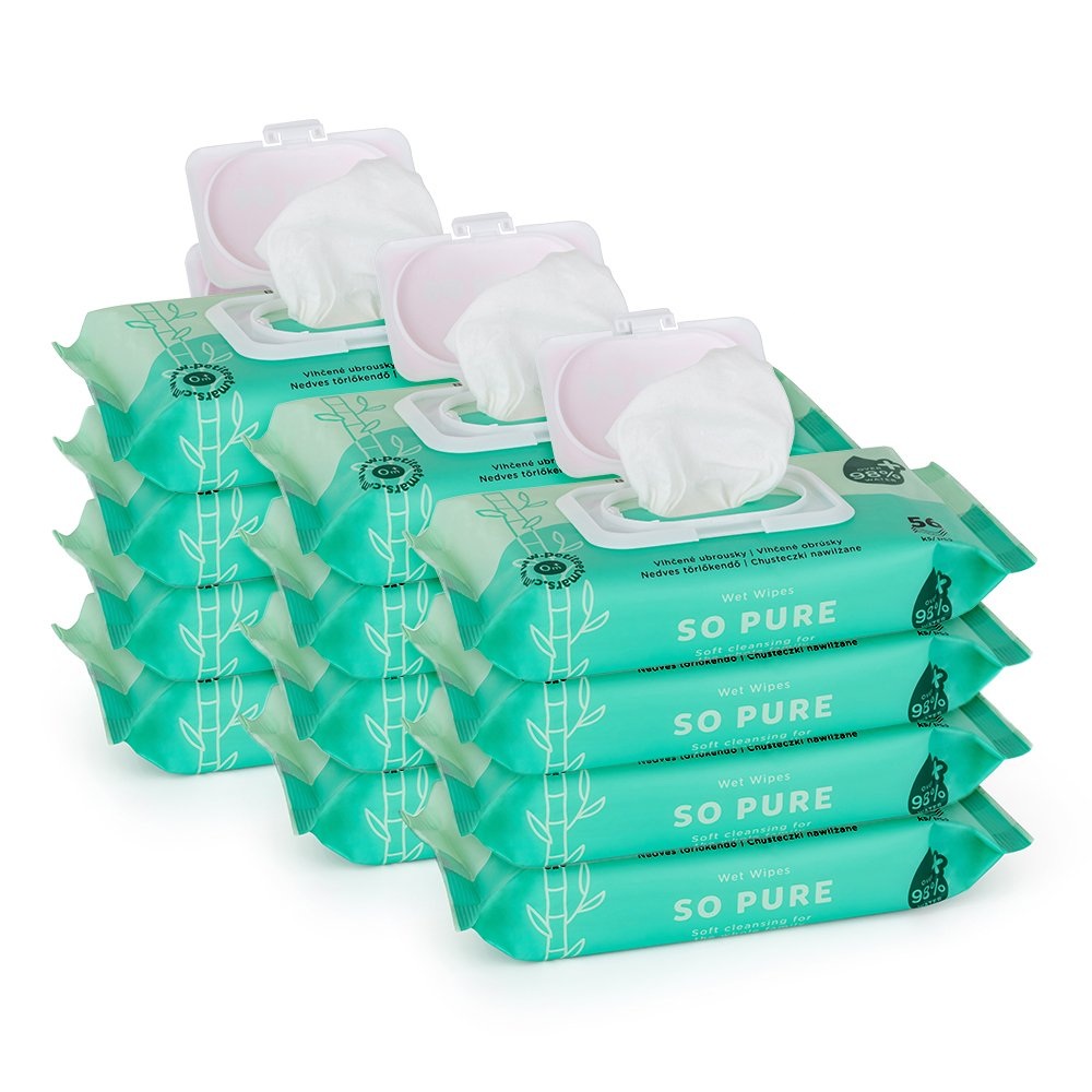 Petite&Mars 12x Ubrousky vlhčené SO PURE bambusové bioodbouratelné 56 ks (720 ks)