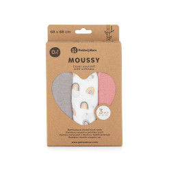 Petite&Mars Sada plen bambusová mušelínová Moussy 68 x 68 cm 3 ks Rose Rainbows