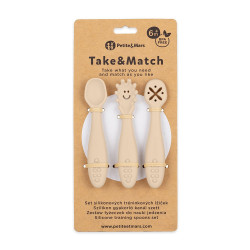 Petite&Mars Set 3 ks silikonových tréninkových lžiček Take&Match Desert Sand 6m+