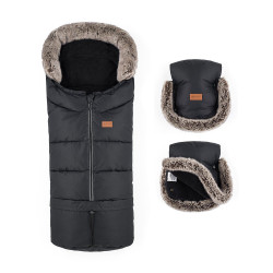 Petite&Mars Set zimní fusak Arctic 4v1 + rukavice na kočárek Furry Forever Black