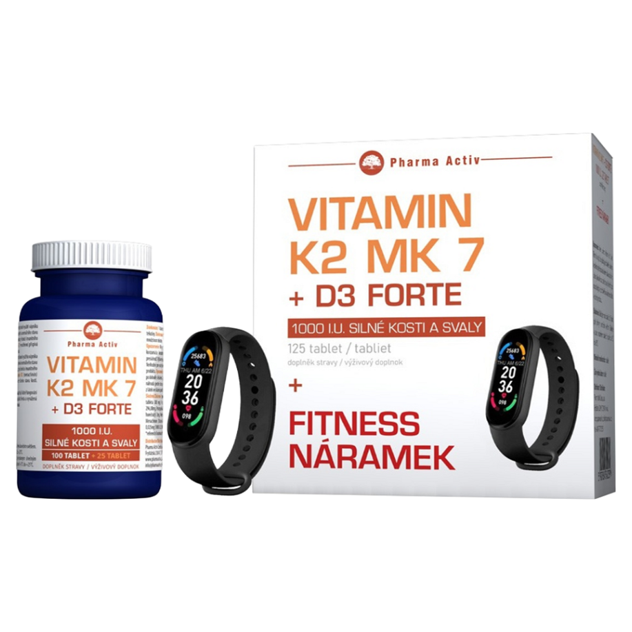 PHARMA ACTIV Vitamín K2 MK 7+ D3 Forte 125 tablet 88 g+Fitness náramek
