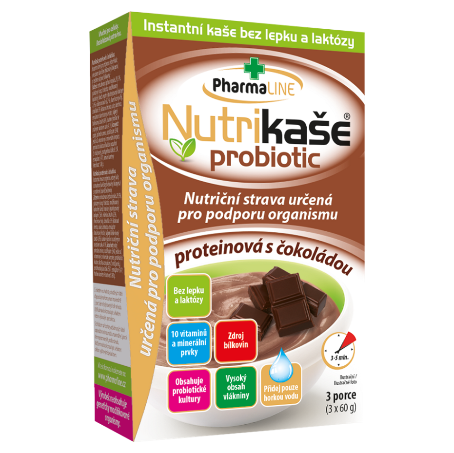 PHARMALINE Nutrikaše probiotic proteinová s čokoládou 3 x 60 g