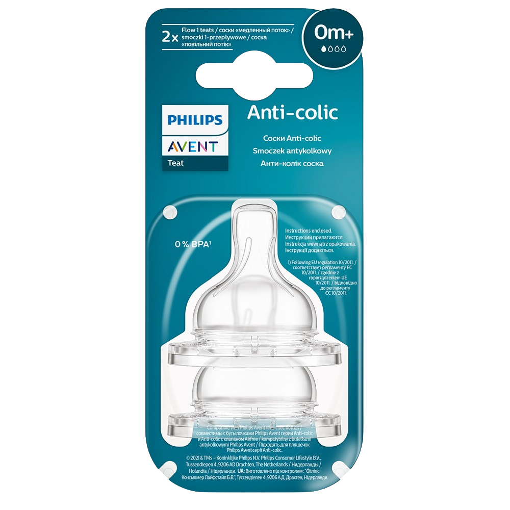 PHILIPS AVENT Anti-colic Dudlík na láhev č.1, novoroz.průtok, 0m+ 2 ks