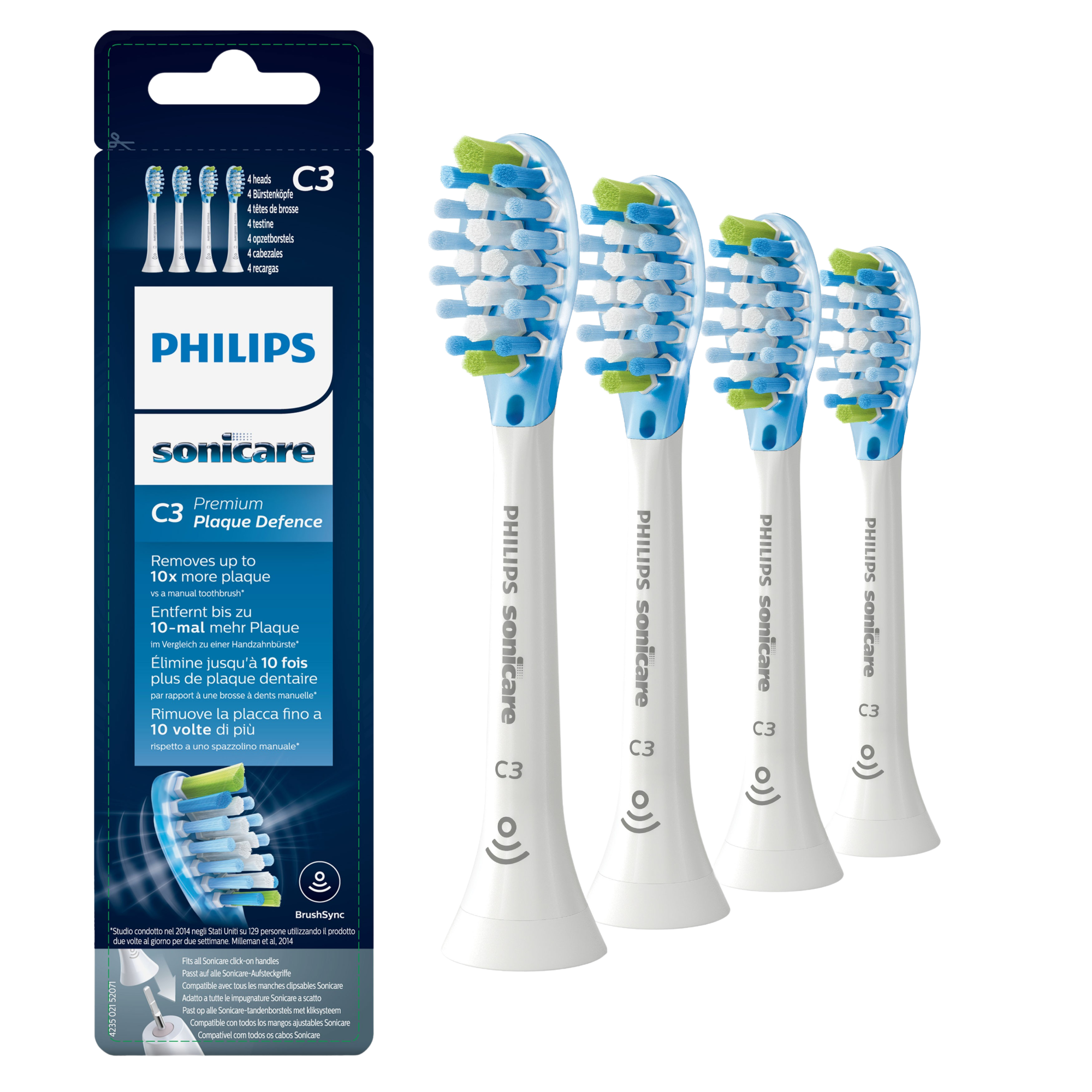 PHILIPS SONICARE C3 Premium Plaque Defence Standardní velikost hlavice sonického kartáčku HX9044/17 4 ks