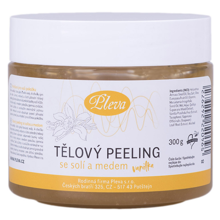 PLEVA Tělový peeling se solí a medem vanilka 300 g