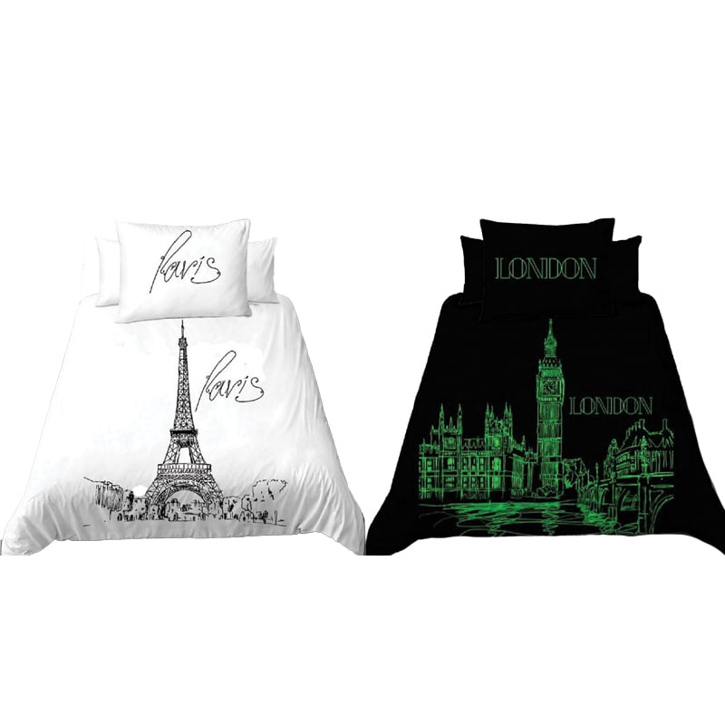 Povlečeme vše Bavlněné Svítící povlečení Den v Paříži, noc v Londýně