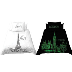 Povlečeme vše Bavlněné Svítící povlečení Den v Paříži, noc v Londýně