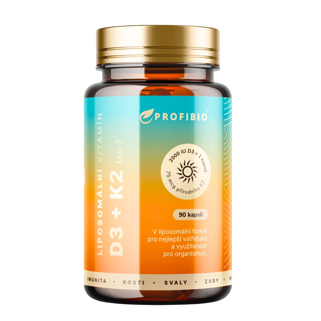 PROFIBIO PREMIUM Liposomální Vitamín D3 + K2 MK-7, 2000 IU + 75 mcg Vysoce vstřebatelný 90 kapslí