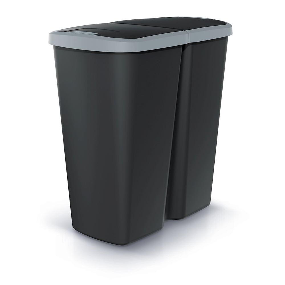 prosperplast Odpadkový koš COMPACTA Q DUO, 45 l černý se světle šedým víkem