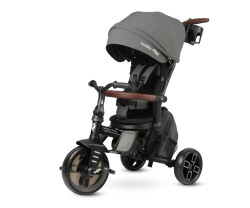 QPlay Dětská tříkolka COMFO MAX, rostoucí tříkolka s otočným sedadlem, šedé