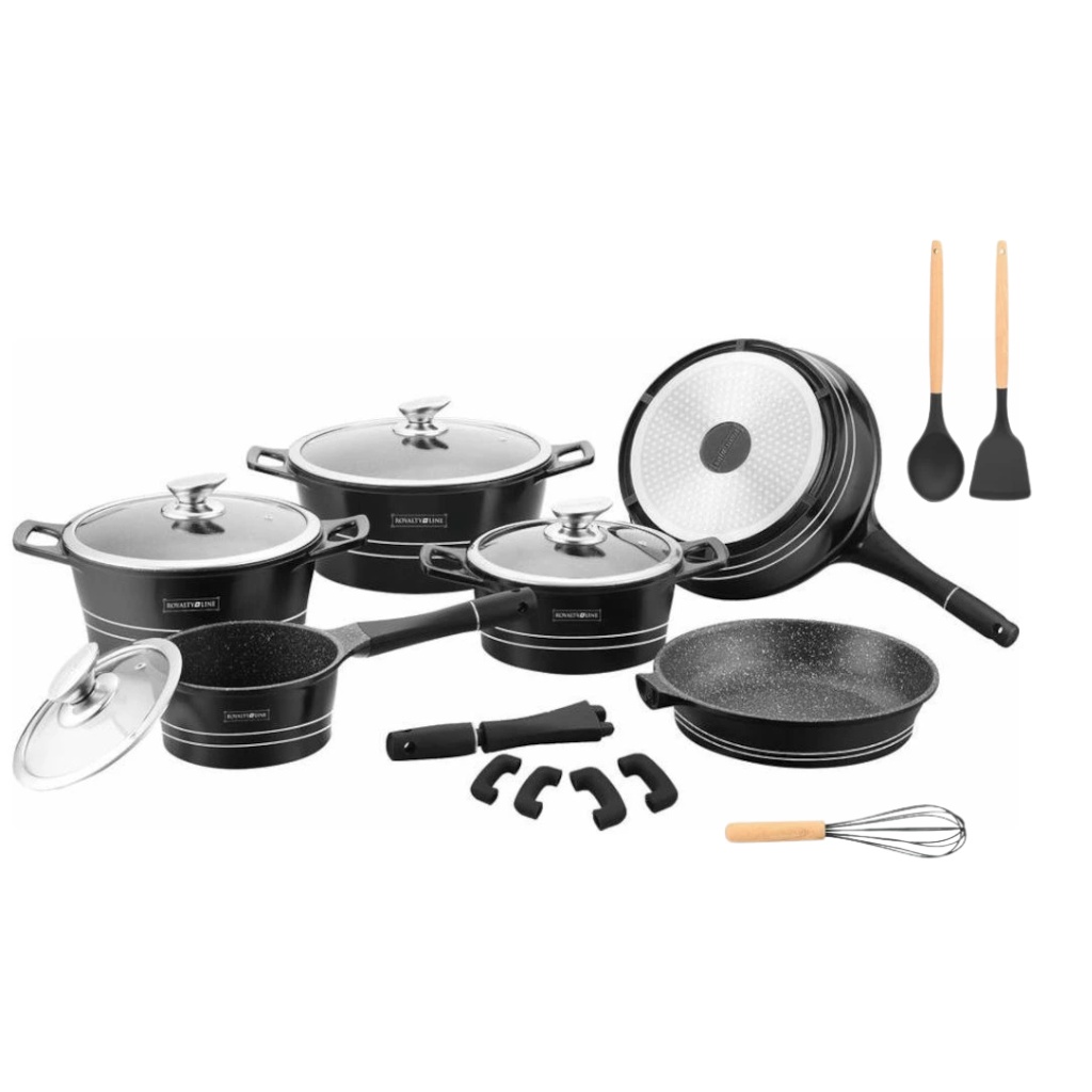 Royalty Sada kuchyňského nádobí s nerezovými poklicemi 17 ks – černá