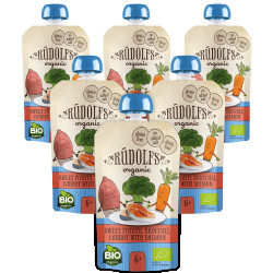 Rudolfs Batáty, brokolice, mrkev s lososem BIO kapsička 6x110 g