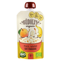 RUDOLFS Bio kapsička broskev, banán, celozrnná ovesná kaše 4m+ 110 g
