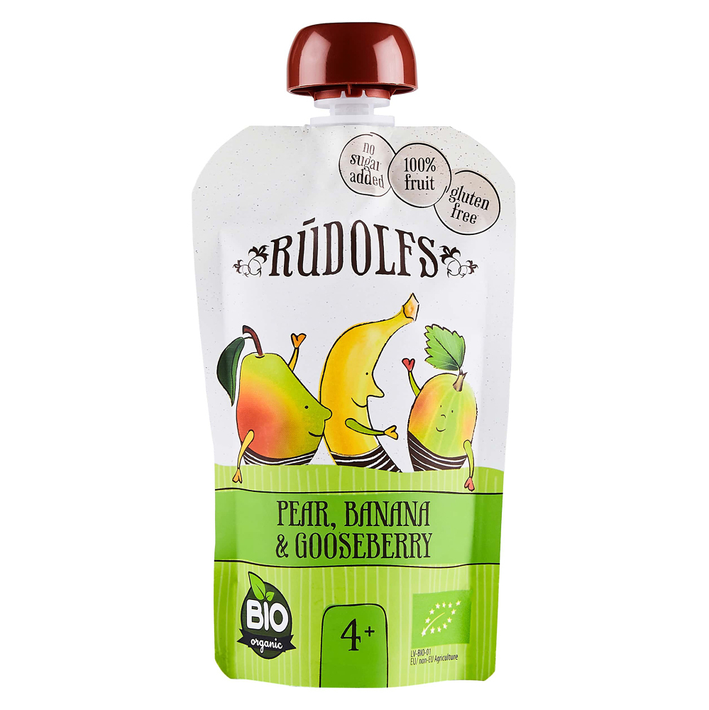 RUDOLFS Bio kapsička hruška, banán, angrešt 4m+ 110 g
