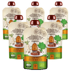 Rudolfs Špenát, brambory, pastinák s hovězím masem BIO kapsička 6x110 g