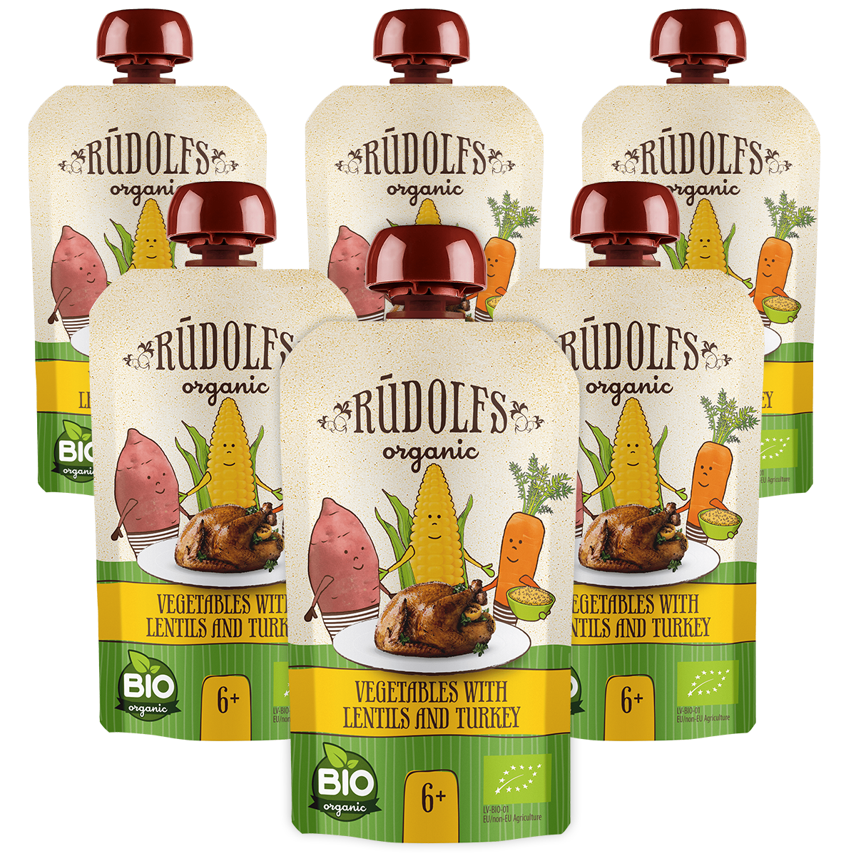 Rudolfs Zelenina, čočka, krůtí maso BIO kapsička 6x110 g