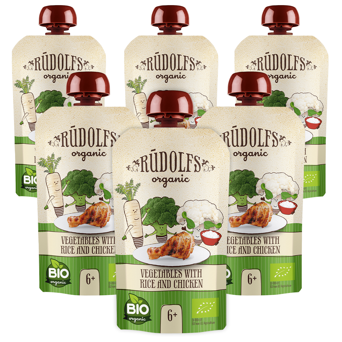 Rudolfs Zelenina, rýže, kuřecí maso BIO kapsička 6x110 g