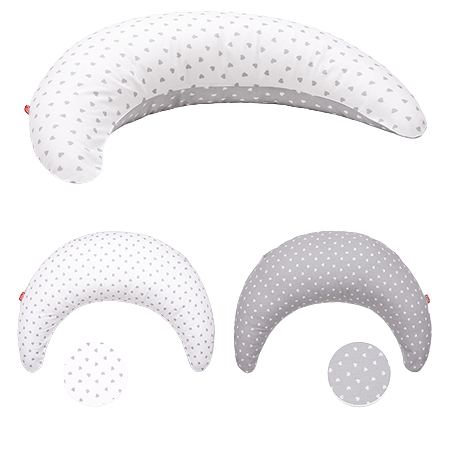SCAMP Kojící polštář ve tvaru půlměsíce/LittleHeartWhiteGray