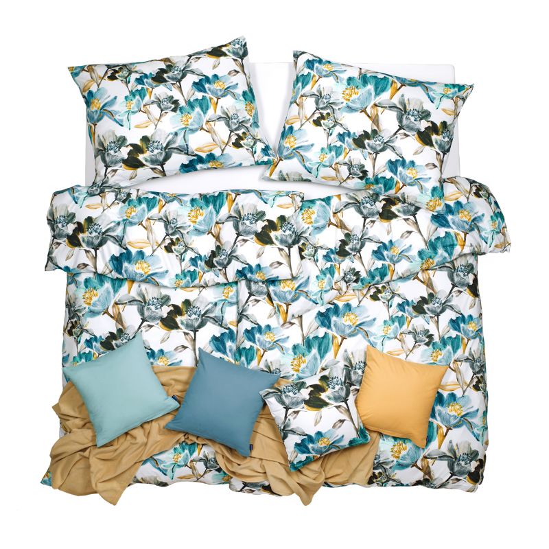 SCANquilt povlečení ART JERSEY aqua bloom tyrkysovošedá 140 x 200/70 x 90 cm