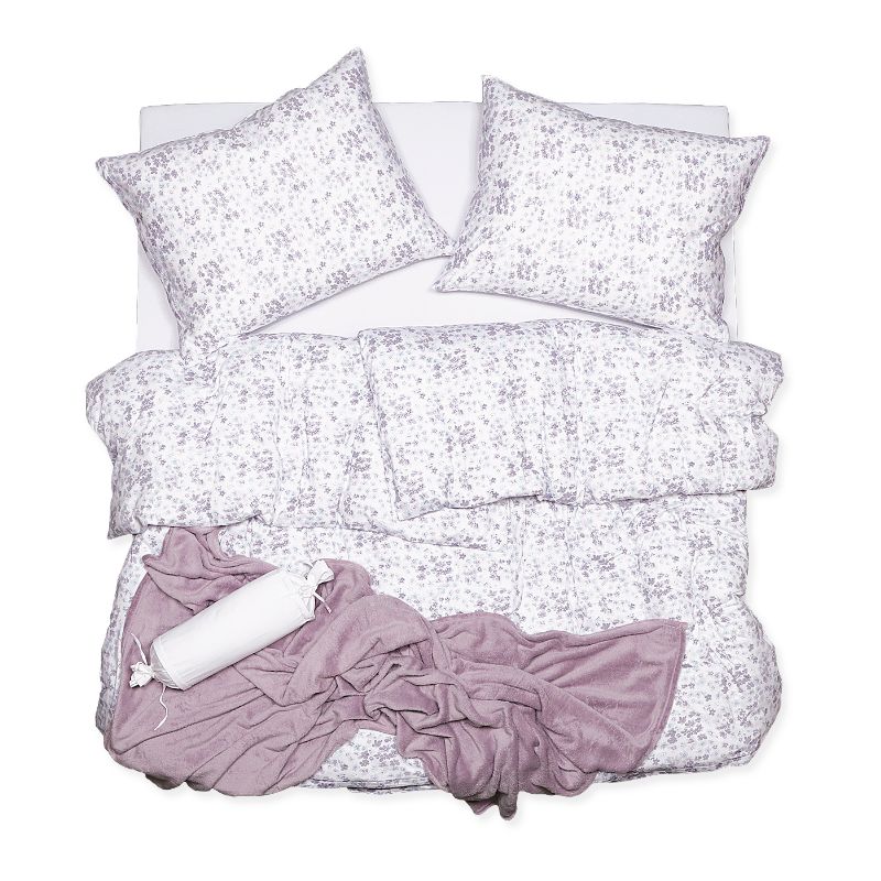 SCANquilt povlečení JERSEY fialky bílolila 140 x 200/70 x 90 cm