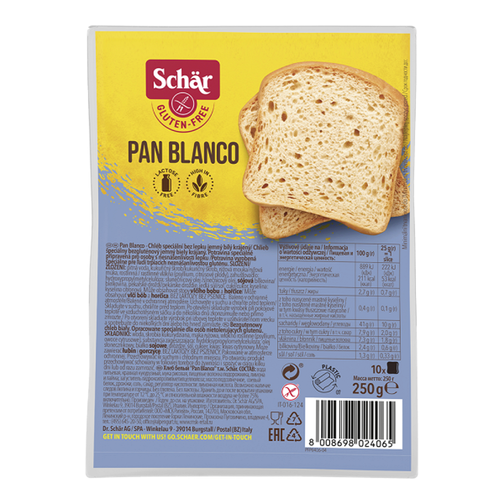 SCHÄR Pan blanco bílý krájený chléb bez lepku 250 g