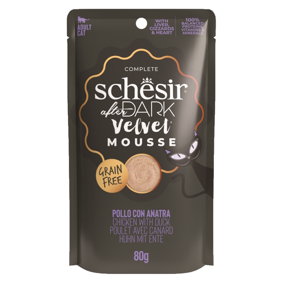 SCHESIR After Dark Velvet apsička pro kočky kuře a kachna pěna 80 g
